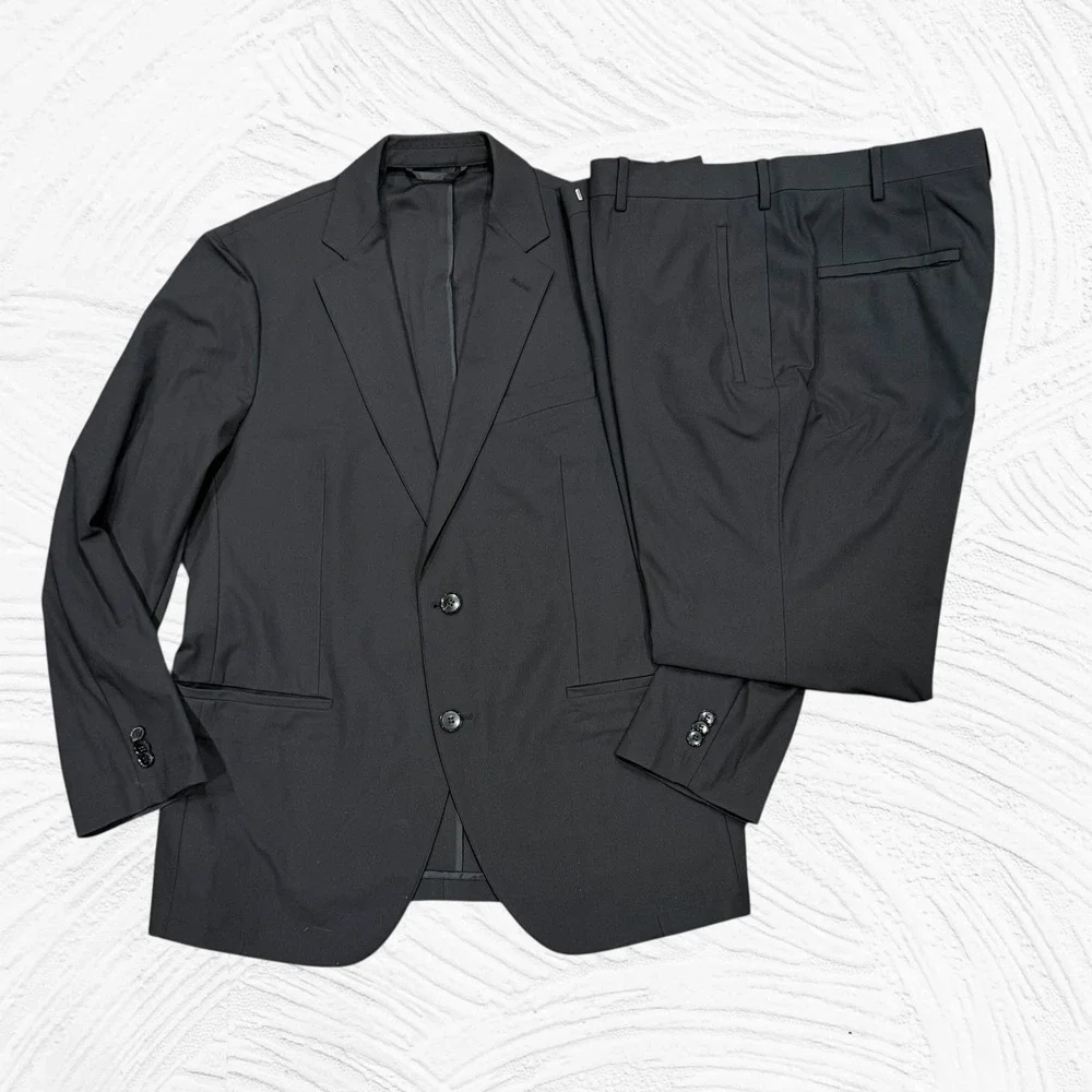 Sene Mens Black 2 Pc Suit FlexTech Stretch Custom 42R 37X29 Slim Taper